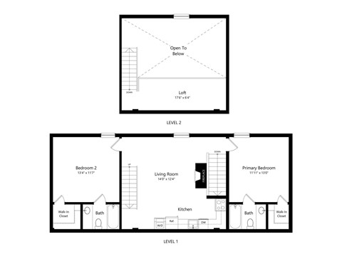 Floor plan for 2 beds, 2 baths, 1130 sqft